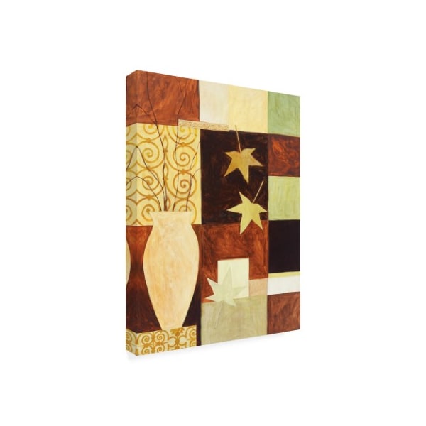 Pablo Esteban 'Leaves In Vase On Squares' Canvas Art,14x19